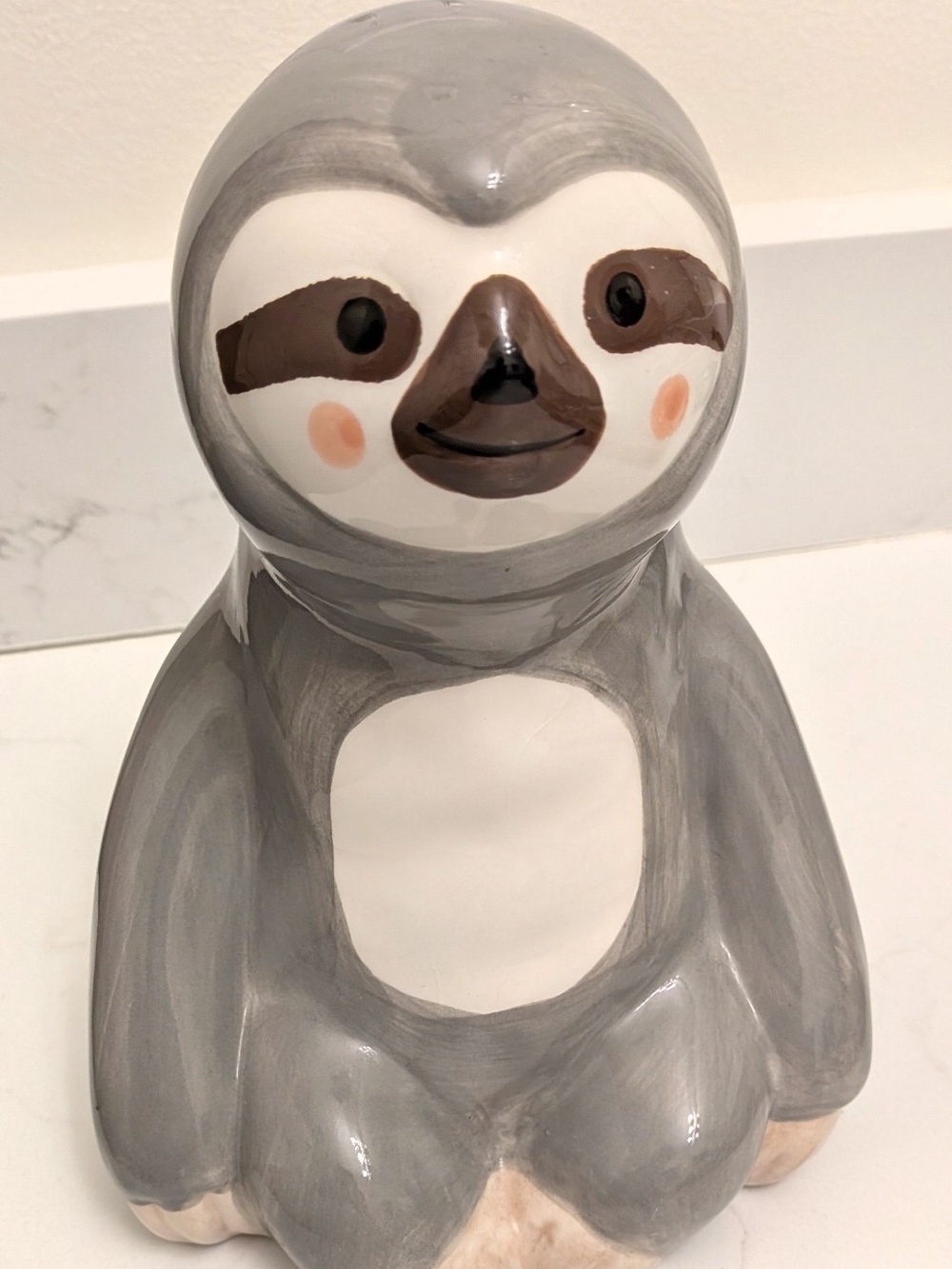 Ceramic Gray Sloth Coin Bank